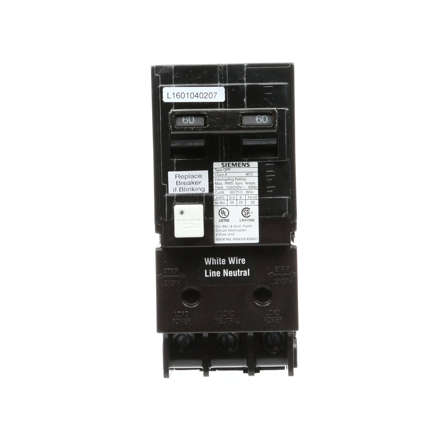 Siemens QF260A Circuit Breaker | 120/240V 60A 2P 10kA@240V Plug-In Q Series