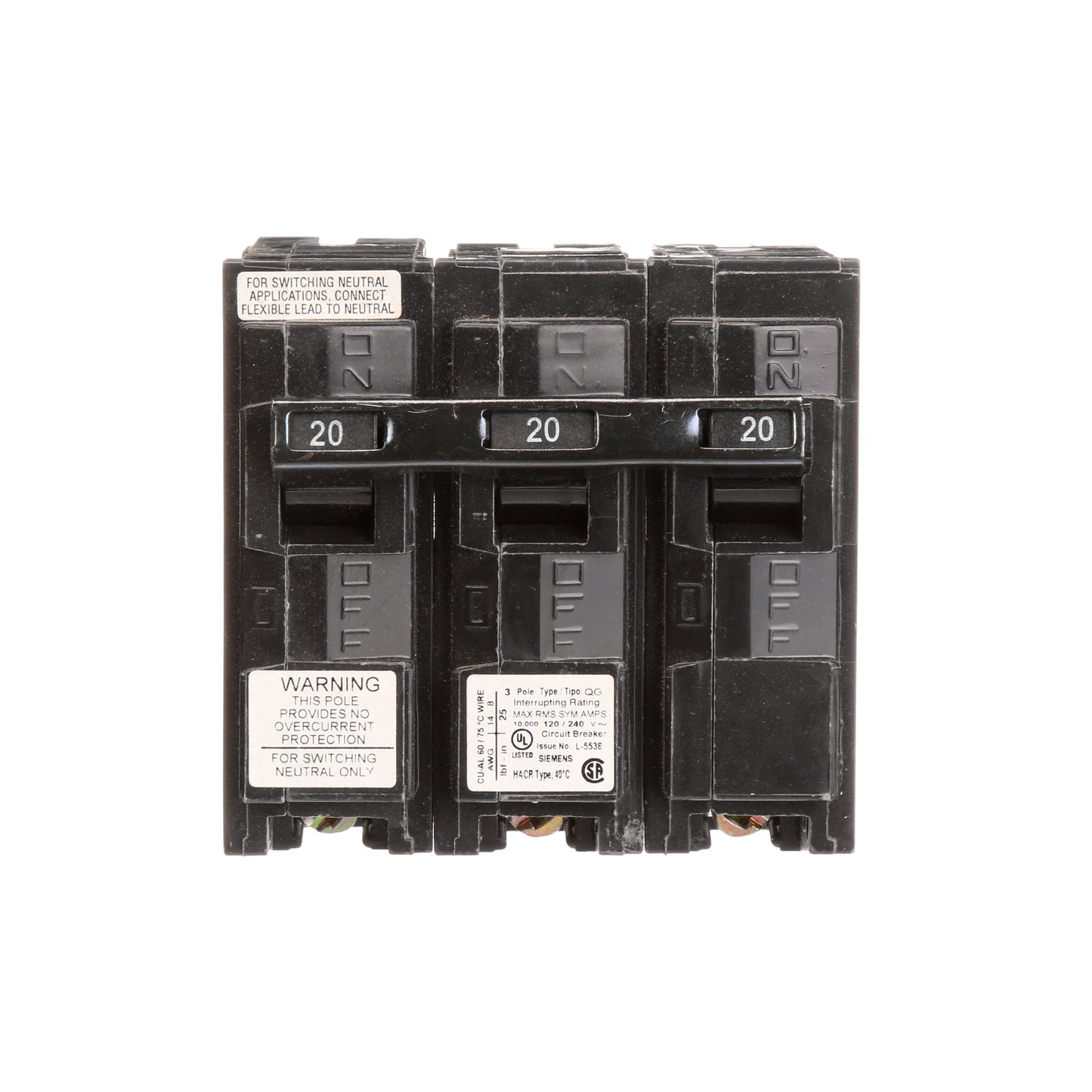 Siemens QG320 Circuit Breaker | 240V 20A 3P 10kA@240V Plug-In Q Series