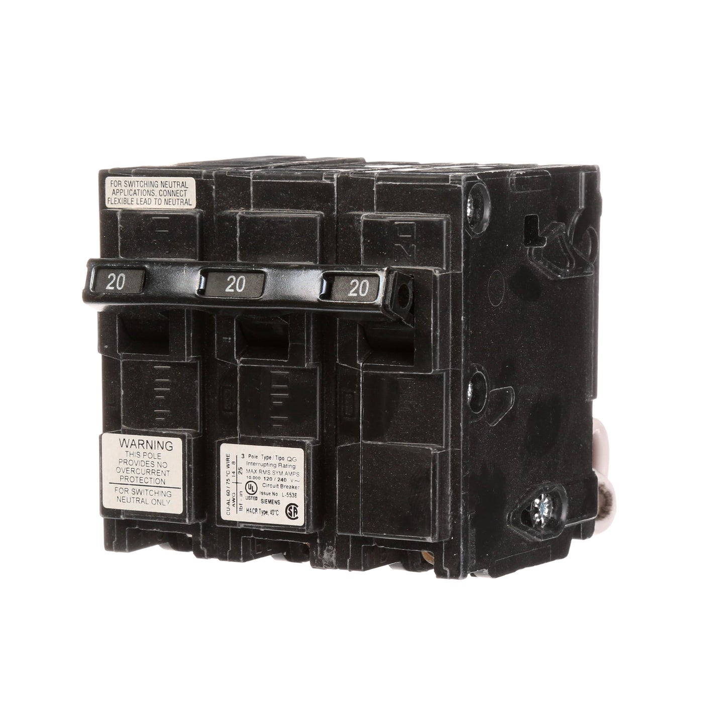 Siemens QG320 Circuit Breaker | 240V 20A 3P 10kA@240V Plug-In Q Series