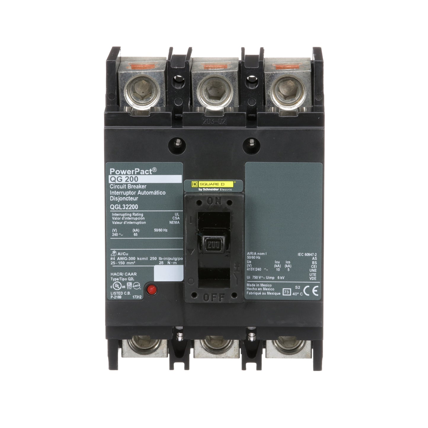 Square D QGL32200 Circuit Breaker | 240V 200A 3P 65kA@240V Feed-Thru QGL Powerpact