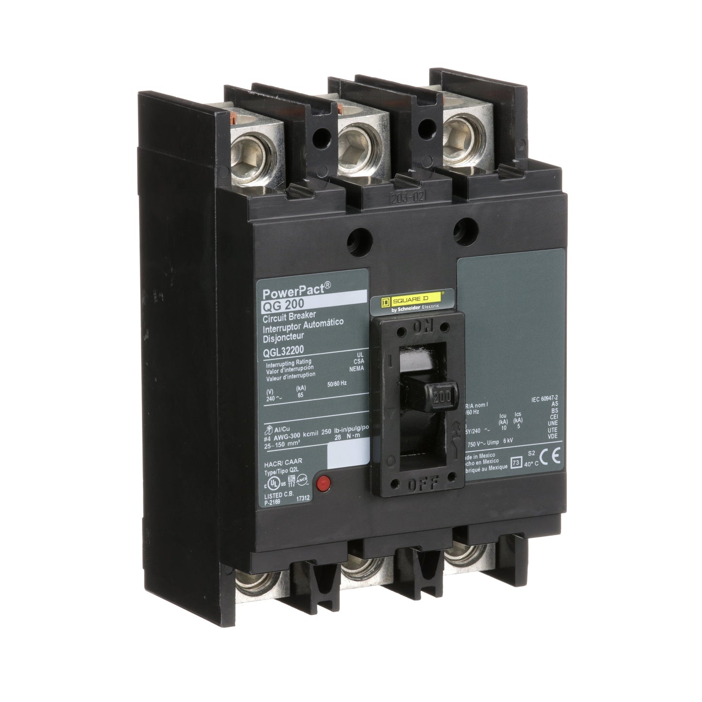 Square D QGL32200 Circuit Breaker | 240V 200A 3P 65kA@240V Feed-Thru QGL Powerpact