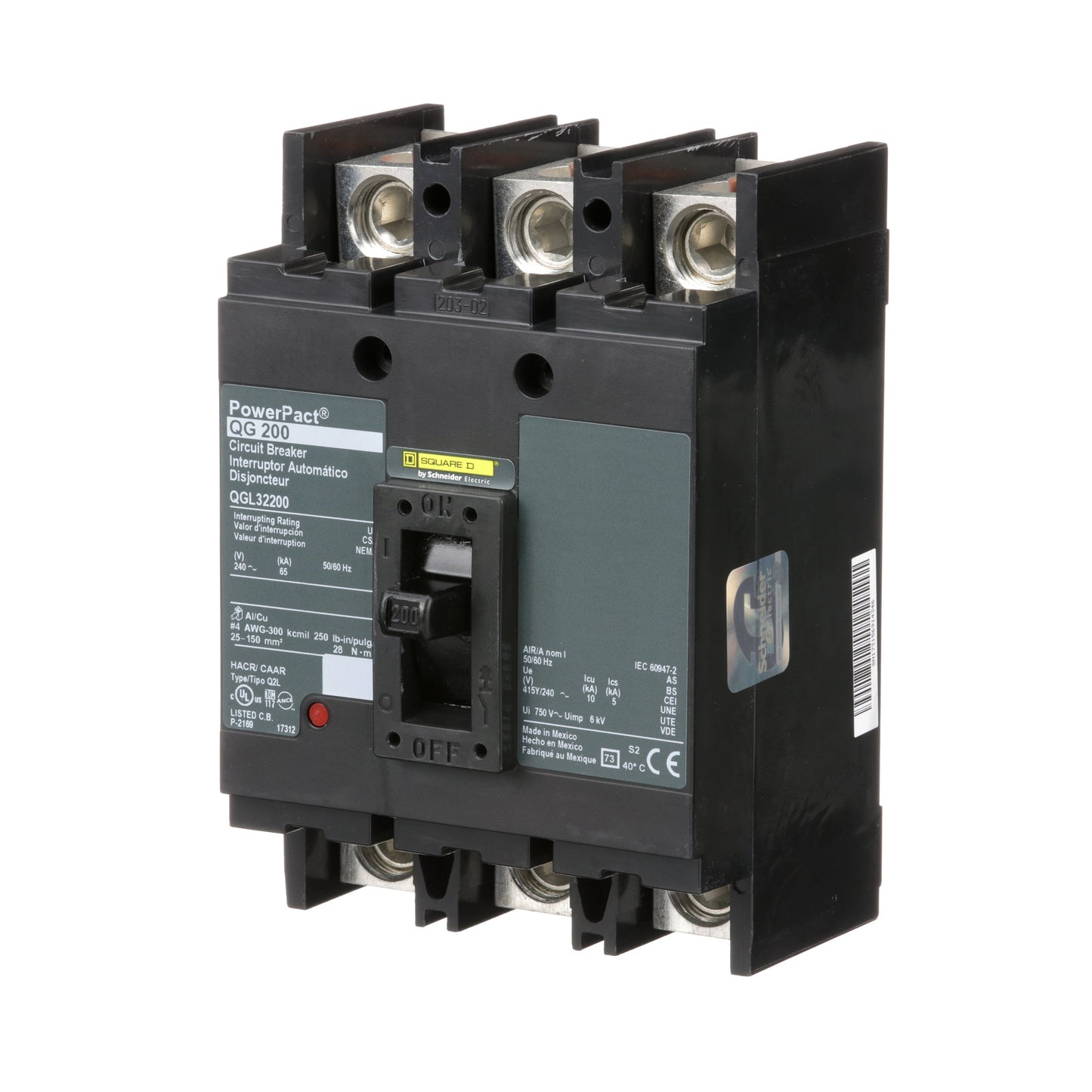 Square D QGL32200 Circuit Breaker | 240V 200A 3P 65kA@240V Feed-Thru QGL Powerpact