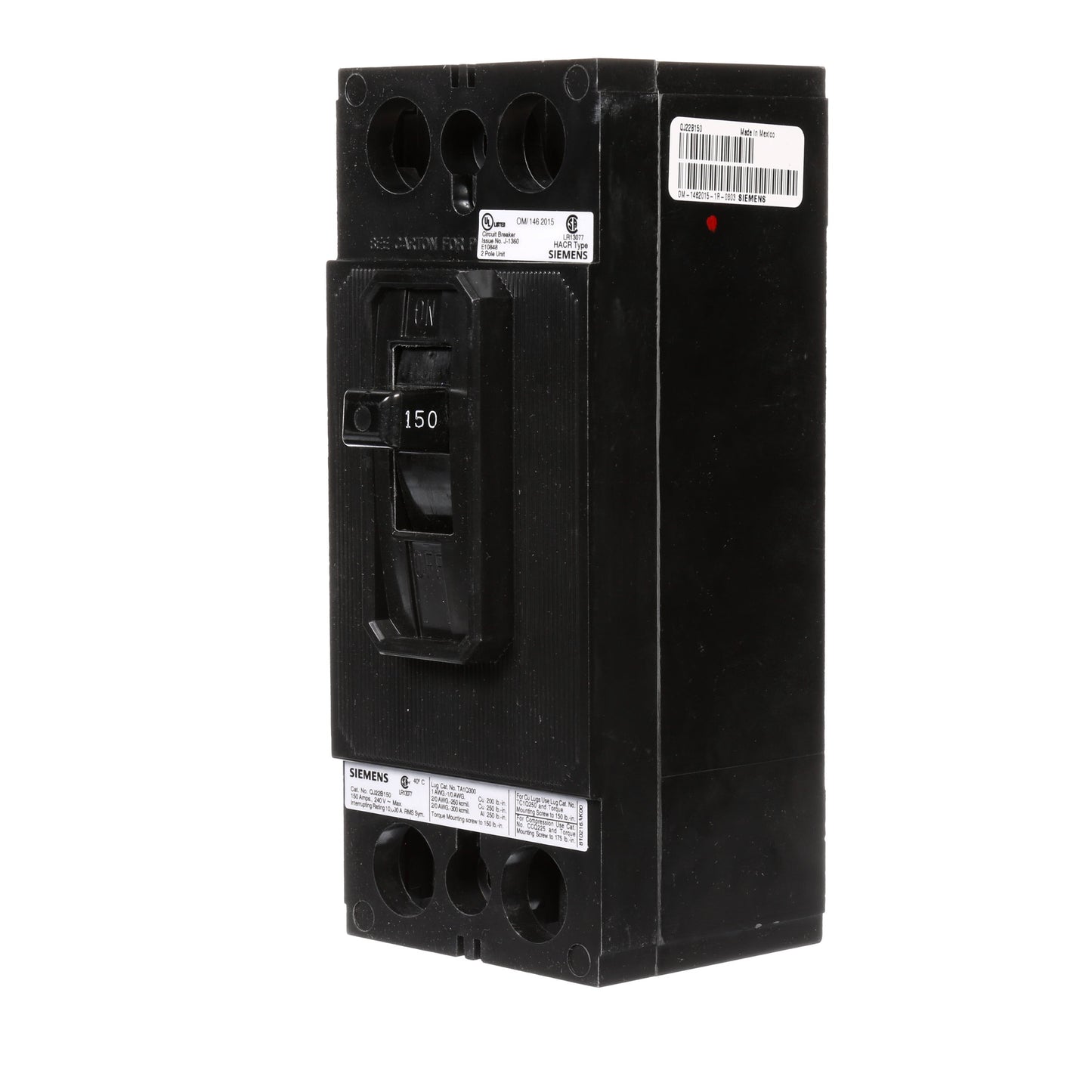 Siemens QJ22B150 Circuit Breaker | 240V 150A 2P 10kA@240V Bolt-On QJ Frame