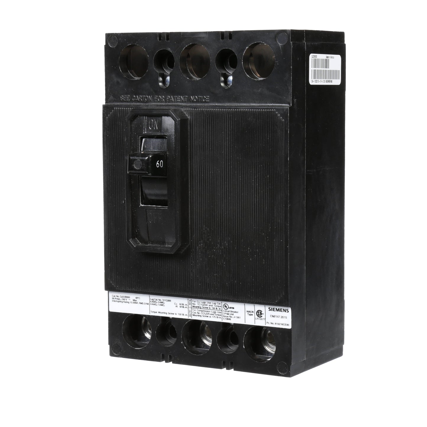 Siemens QJ23B060 Molded Case Circuit Breaker | 240V 60A 3P 10kA@240V QJ2