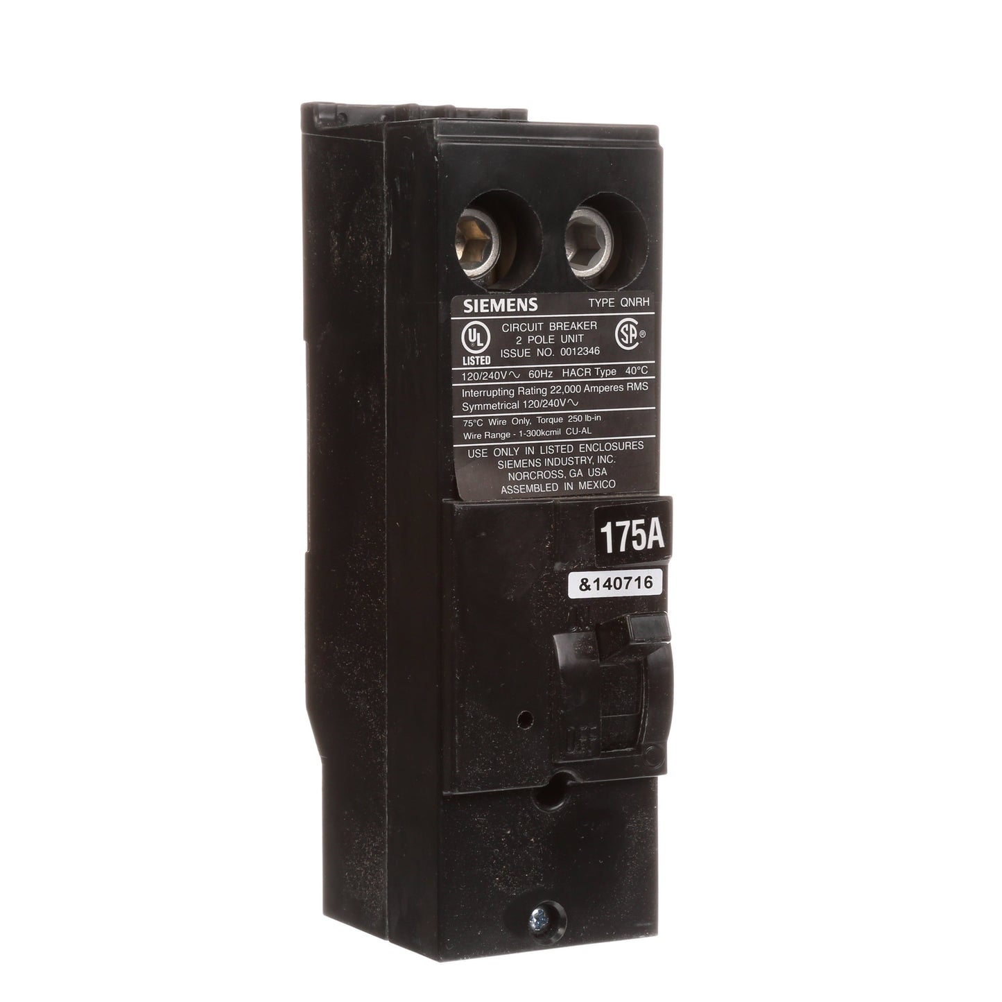 Siemens QN2175RH Circuit Breaker | 240V 175A 2P 22kA@240V Plug-In Q Series