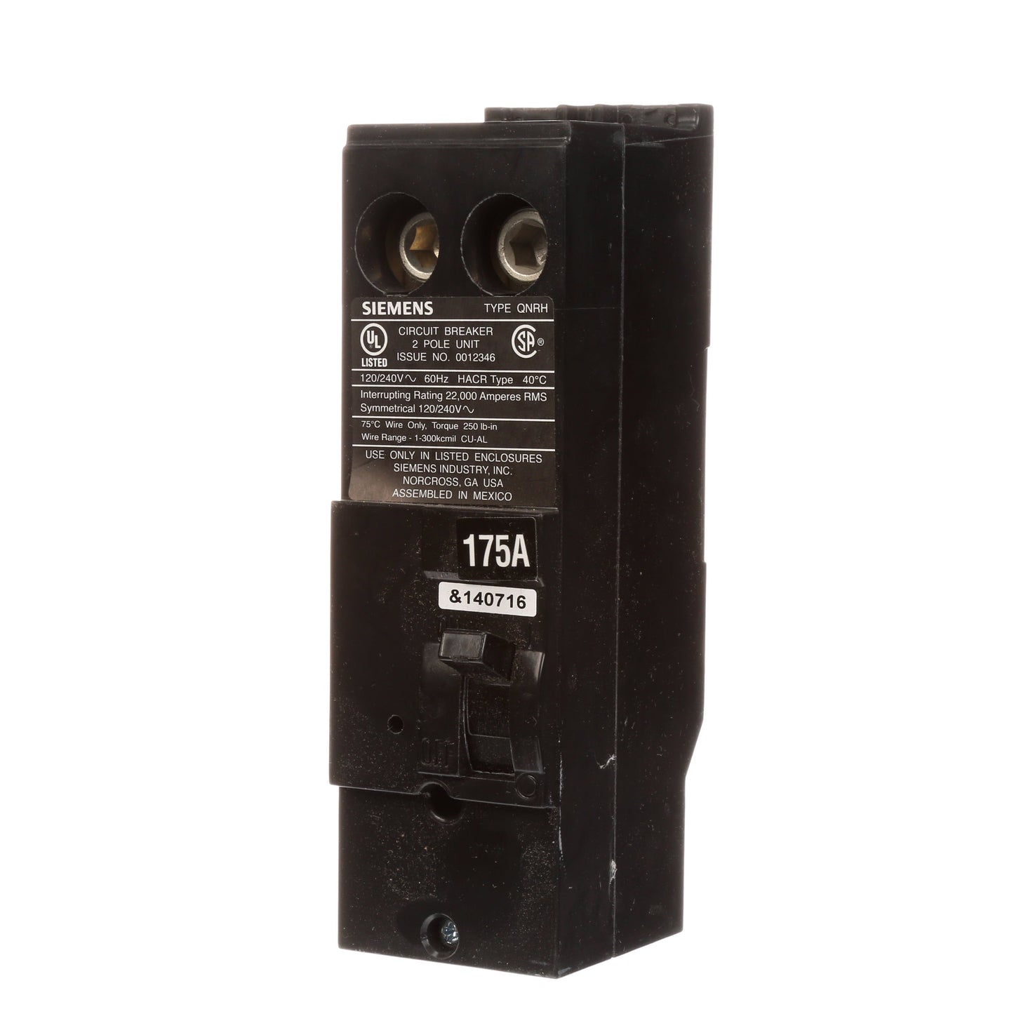 Siemens QN2175RH Circuit Breaker | 240V 175A 2P 22kA@240V Plug-In Q Series