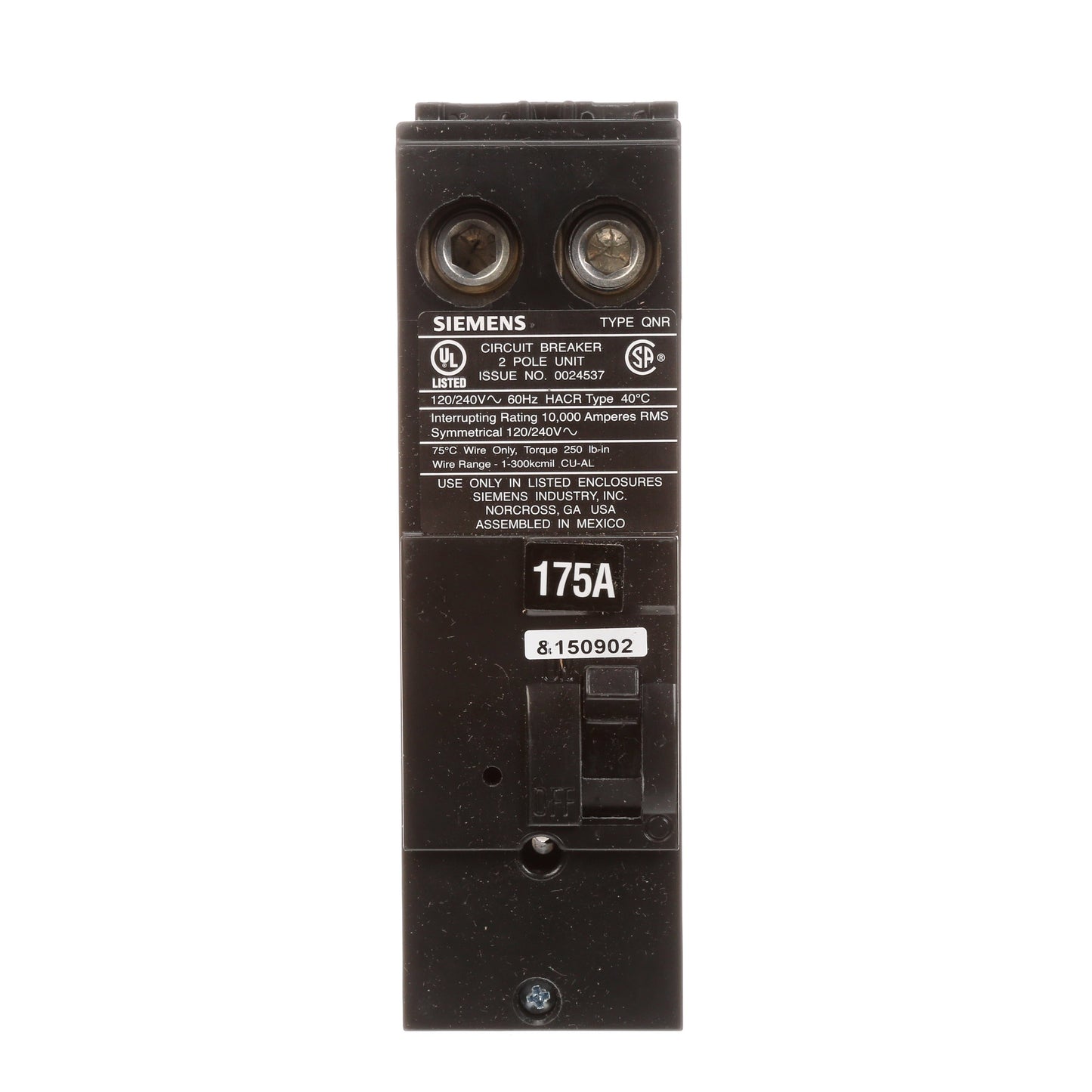 Siemens QN2175R Circuit Breaker | 240V 175A 2P 10kA@240V Plug-In Q Series
