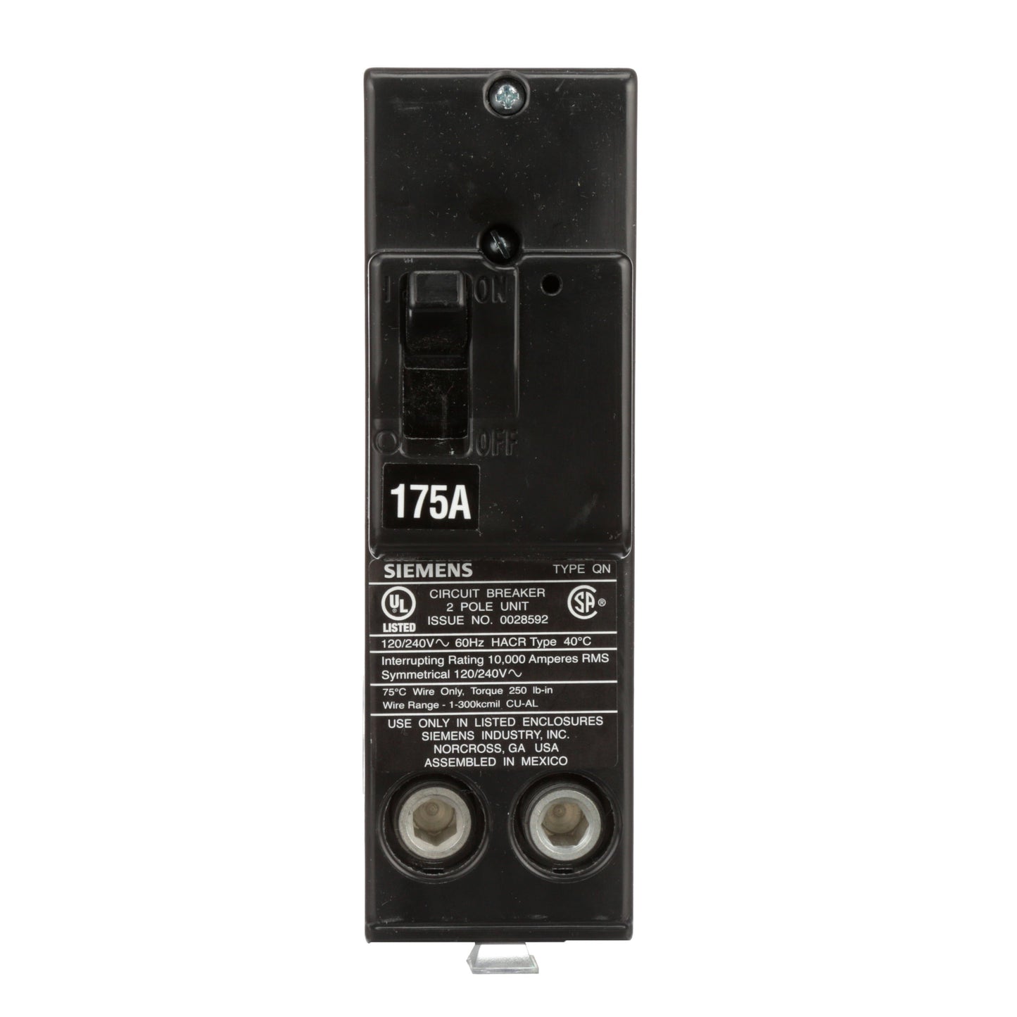 Siemens QN2175 Circuit Breaker | 240V 175A 2P 10kA@240V Plug-In Q Series