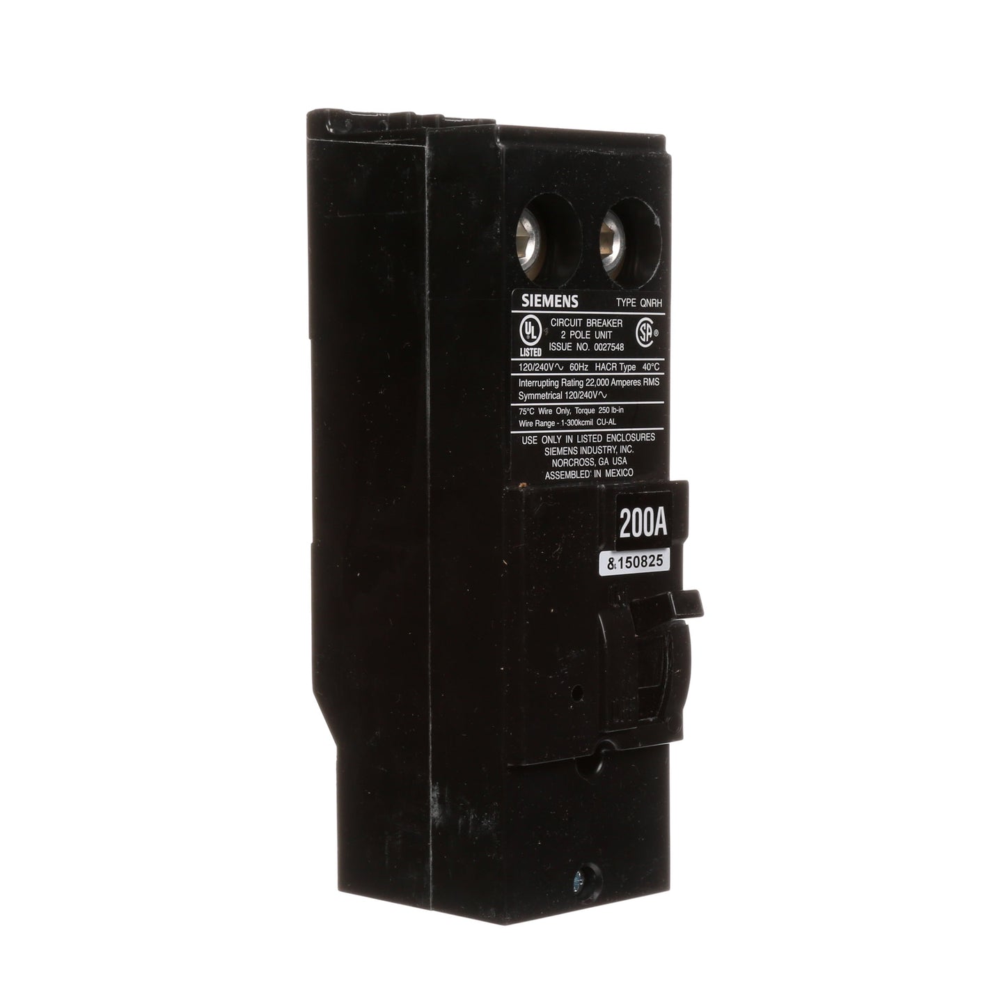 Siemens QN2200RH Circuit Breaker | 240V 200A 2P 22kA@240V Plug-In Q Series