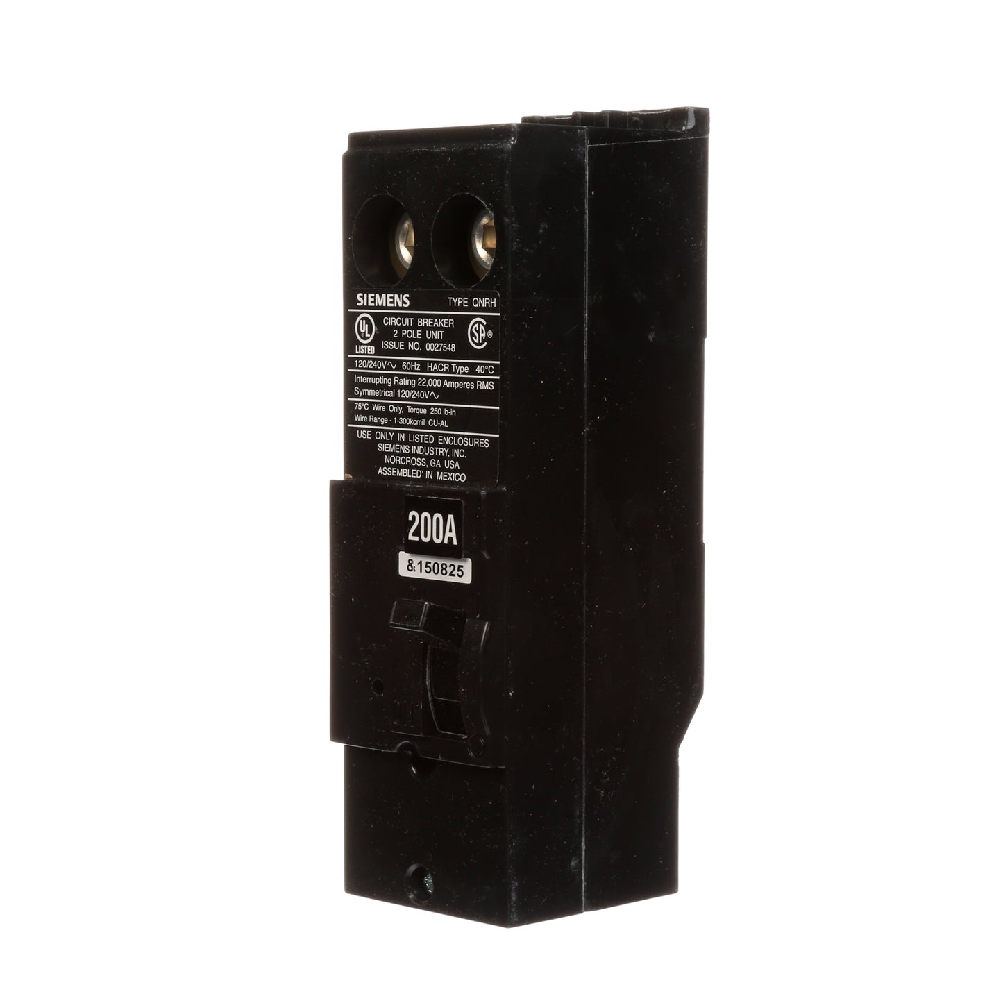 Siemens QN2200RH Circuit Breaker | 240V 200A 2P 22kA@240V Plug-In Q Series