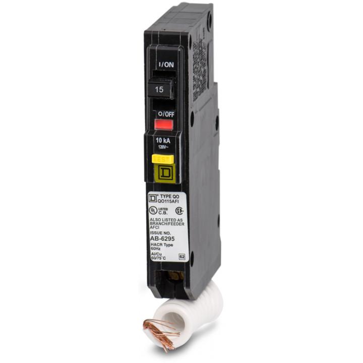 Square D QO115AFI Circuit Breaker | 120/240V 15A 1P 10kA@120V Plug-In QO Series