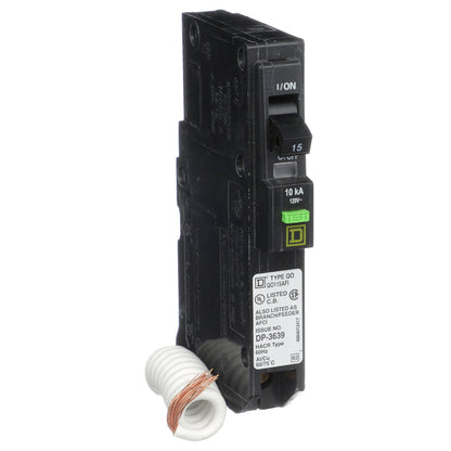Square D QO115AFI Circuit Breaker | 120/240V 15A 1P 10kA@120V Plug-In QO Series