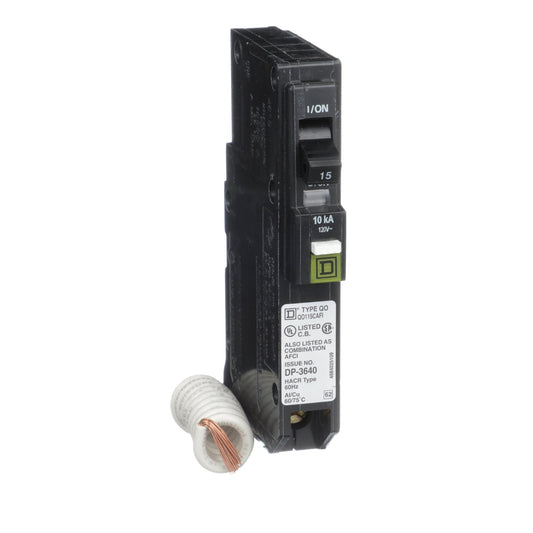 QO115CAFIC - Square D Plug-In 120V 15A 1 pole circuit breaker 10kA@120V - Essential Electric Supply