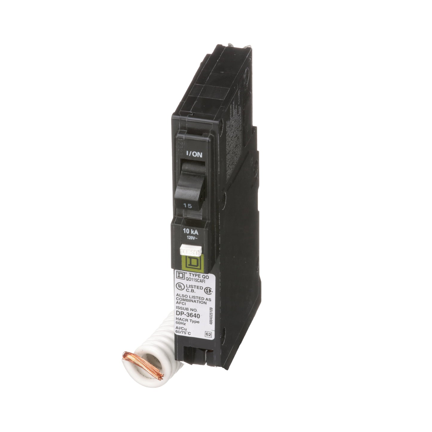 Square D QO115CAFI Circuit Breaker 120V 15A 1P 10kA@120V Plug-In QO Series