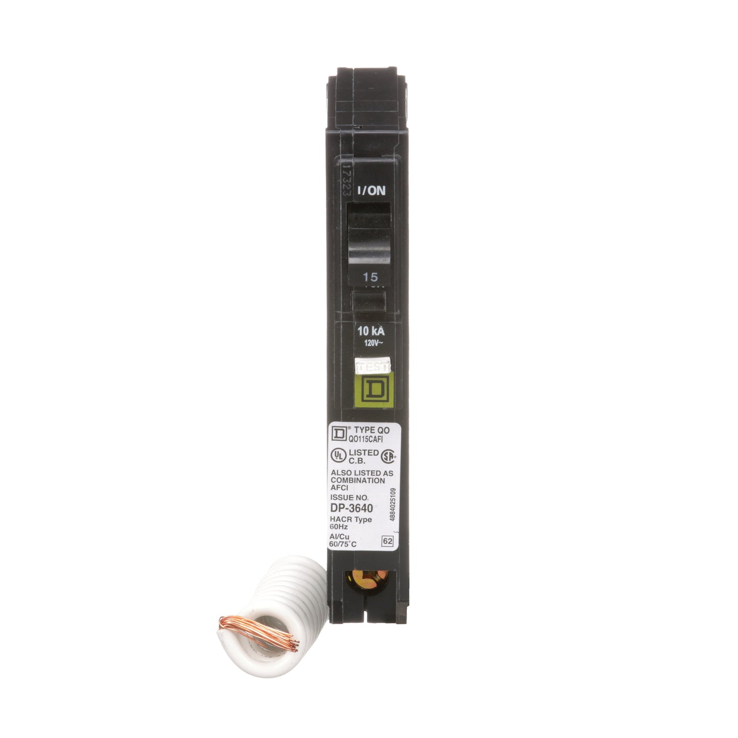 Square D QO115CAFI Circuit Breaker 120V 15A 1P 10kA@120V Plug-In QO Series