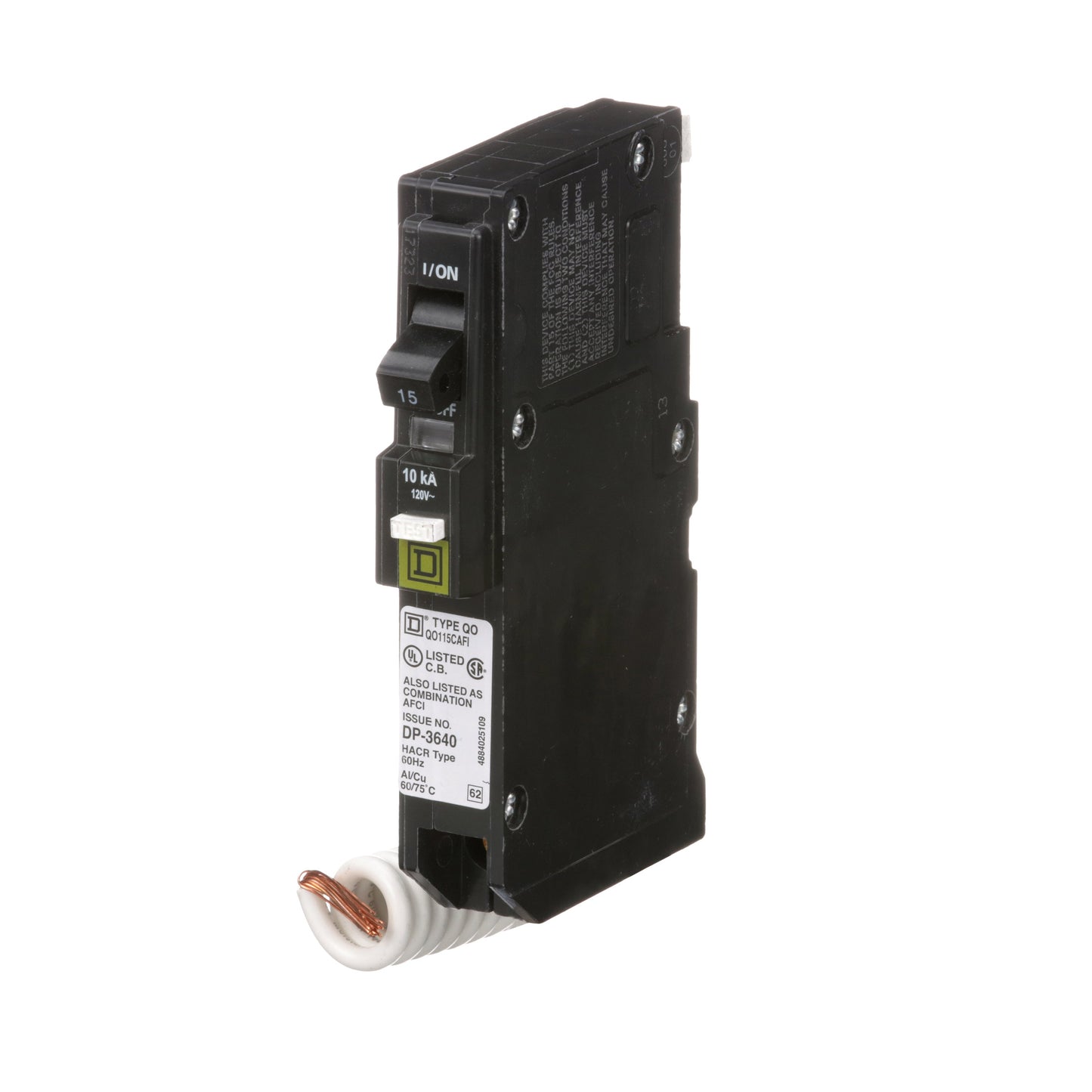 Square D QO115CAFI Circuit Breaker 120V 15A 1P 10kA@120V Plug-In QO Series