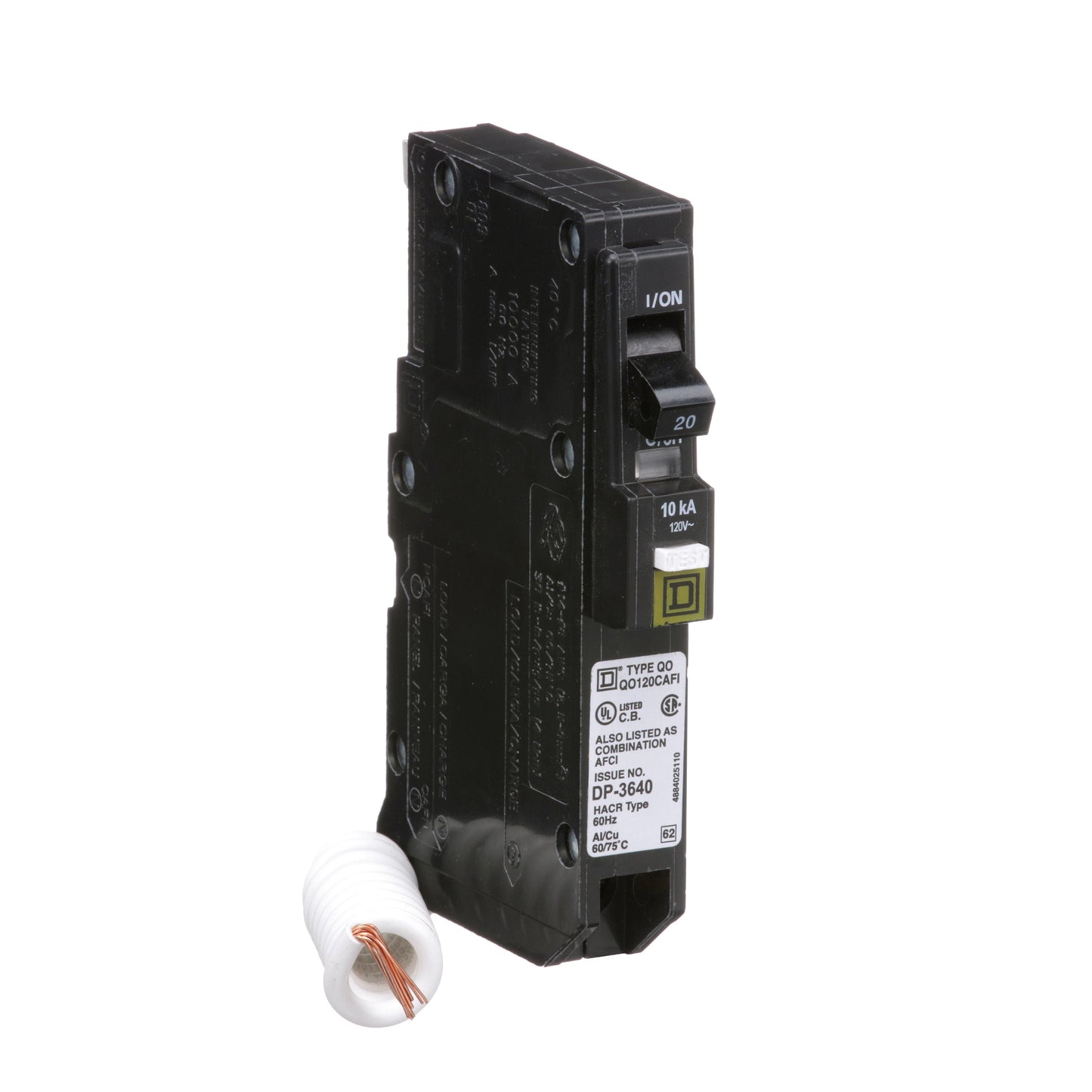 Square D QO120CAFI Circuit Breaker 120V 20A 1P 10kA@120V Plug-In QO Series