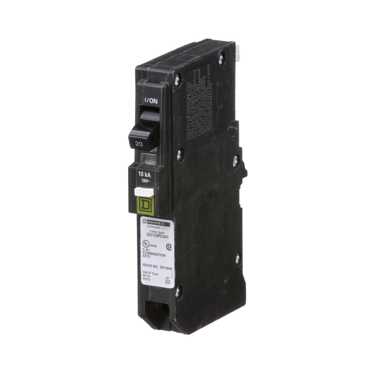 Square D QO120PCAFI Circuit Breaker | 120V 20A 1P 10kA@120V Plug-In QO Series