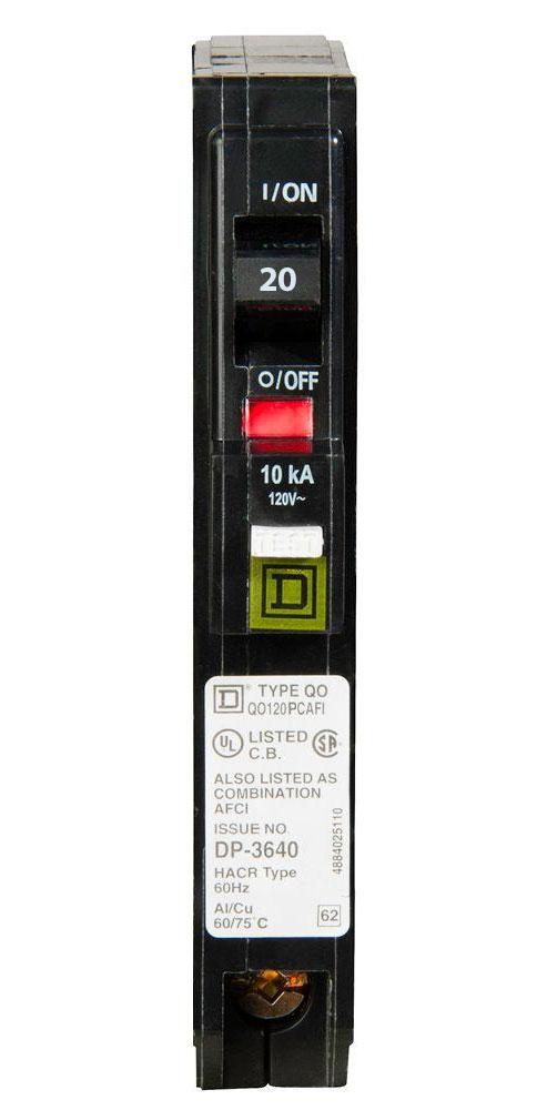 Square D QO120PCAFI Circuit Breaker | 120V 20A 1P 10kA@120V Plug-In QO Series
