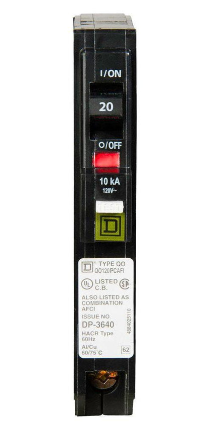 Square D QO120PCAFI Circuit Breaker | 120V 20A 1P 10kA@120V Plug-In QO Series