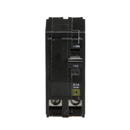Square D QO2100VH Circuit Breaker 120/240V 100A 2P 22kA@120V Plug-In QO Series