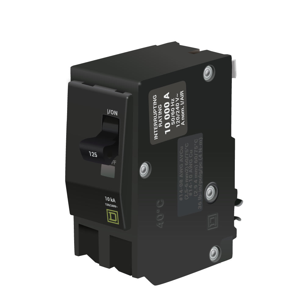 Square D QO2125 Circuit Breaker 120/240V 125A 2P 10kA@240V Plug-In QO Series