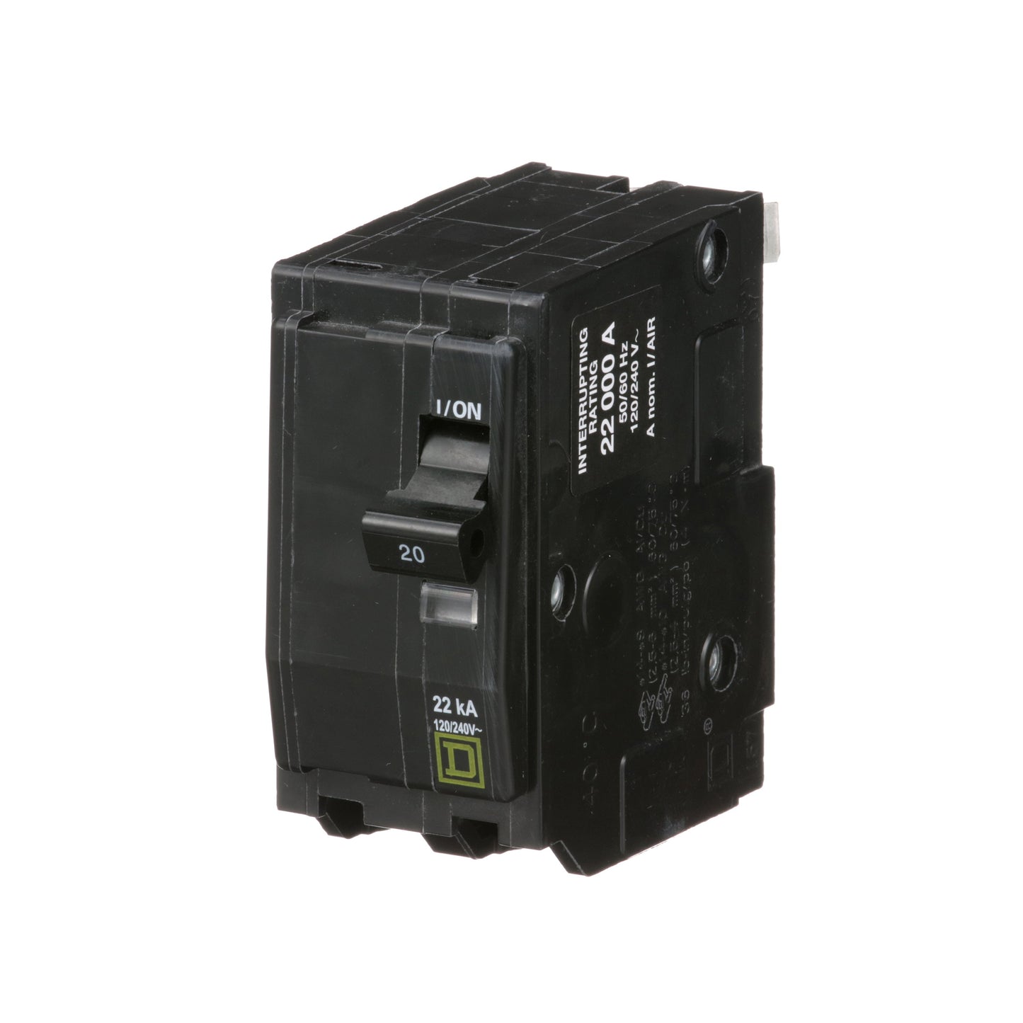 Square D QO220VH Circuit Breaker 120/240V 20A 2Pole 22kA@120V Plug-In QO Series