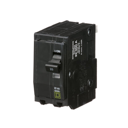 Square D QO220VH Circuit Breaker 120/240V 20A 2Pole 22kA@120V Plug-In QO Series