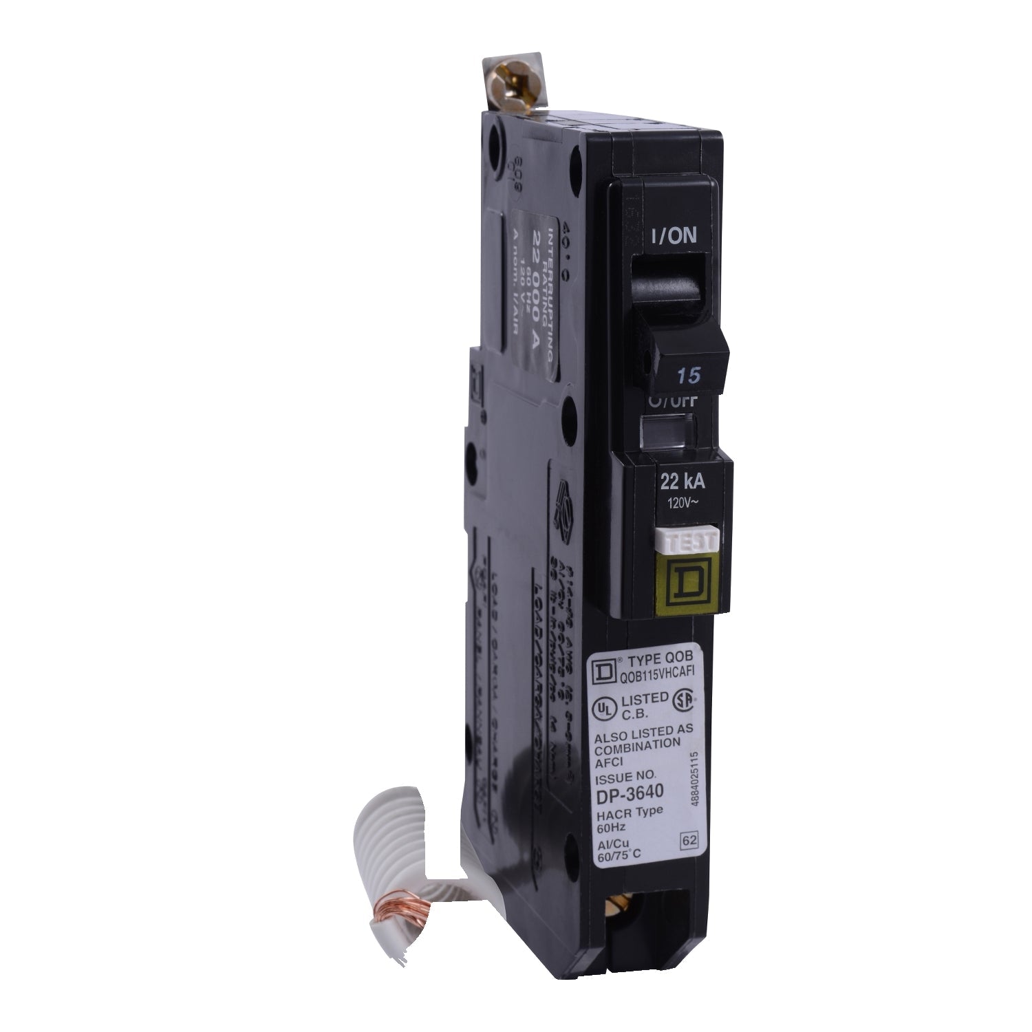 QOB115VHCAFI - Square D Bolt-On 120V 15A 1 pole circuit breaker 22kA@120V - Essential Electric Supply