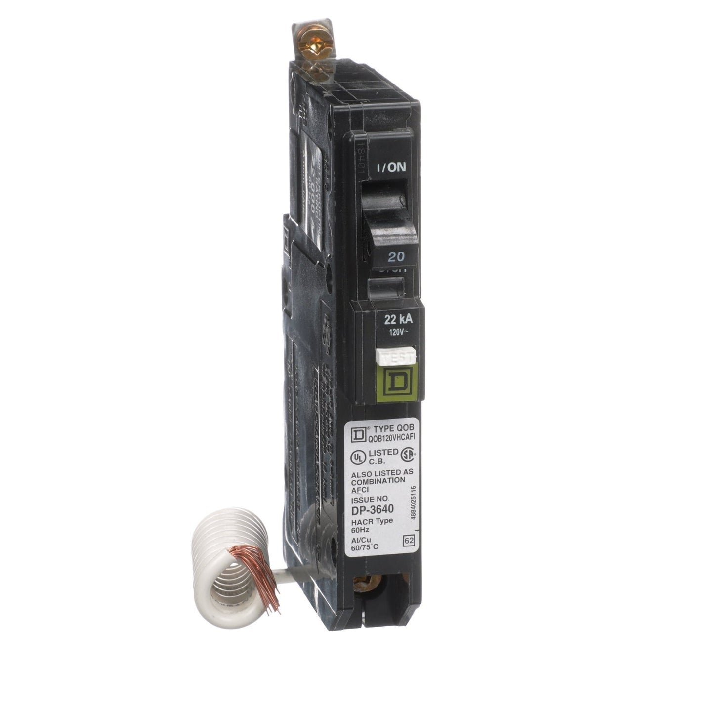 Square D QOB120VHCAFI Circuit Breaker | 120V 20A 1P 22kA@120V Bolt-On Arc Fault QO Series