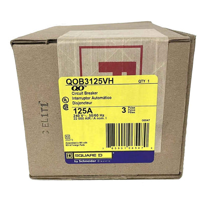 Square D QOB3125VH Circuit Breaker | 240V 125A 3P 22kA@240V Bolt-On QOB Series
