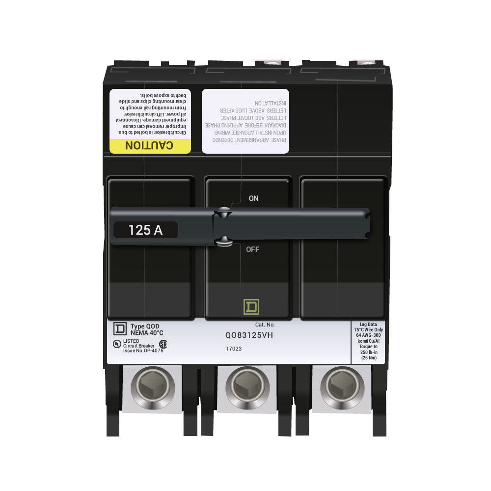 Square D QOB3125VH Circuit Breaker | 240V 125A 3P 22kA@240V Bolt-On QOB Series