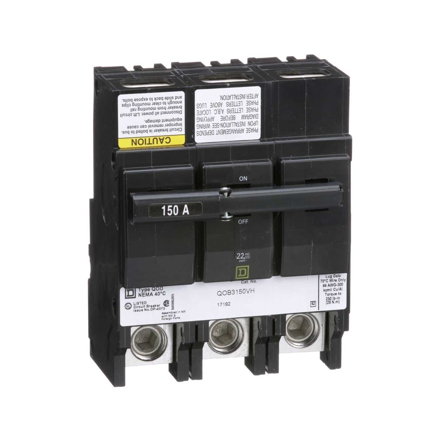 Square D QOB3150VH 3p 240v 150a 22k Rated Molded Case Circuit Breaker - Essential Electric Supply