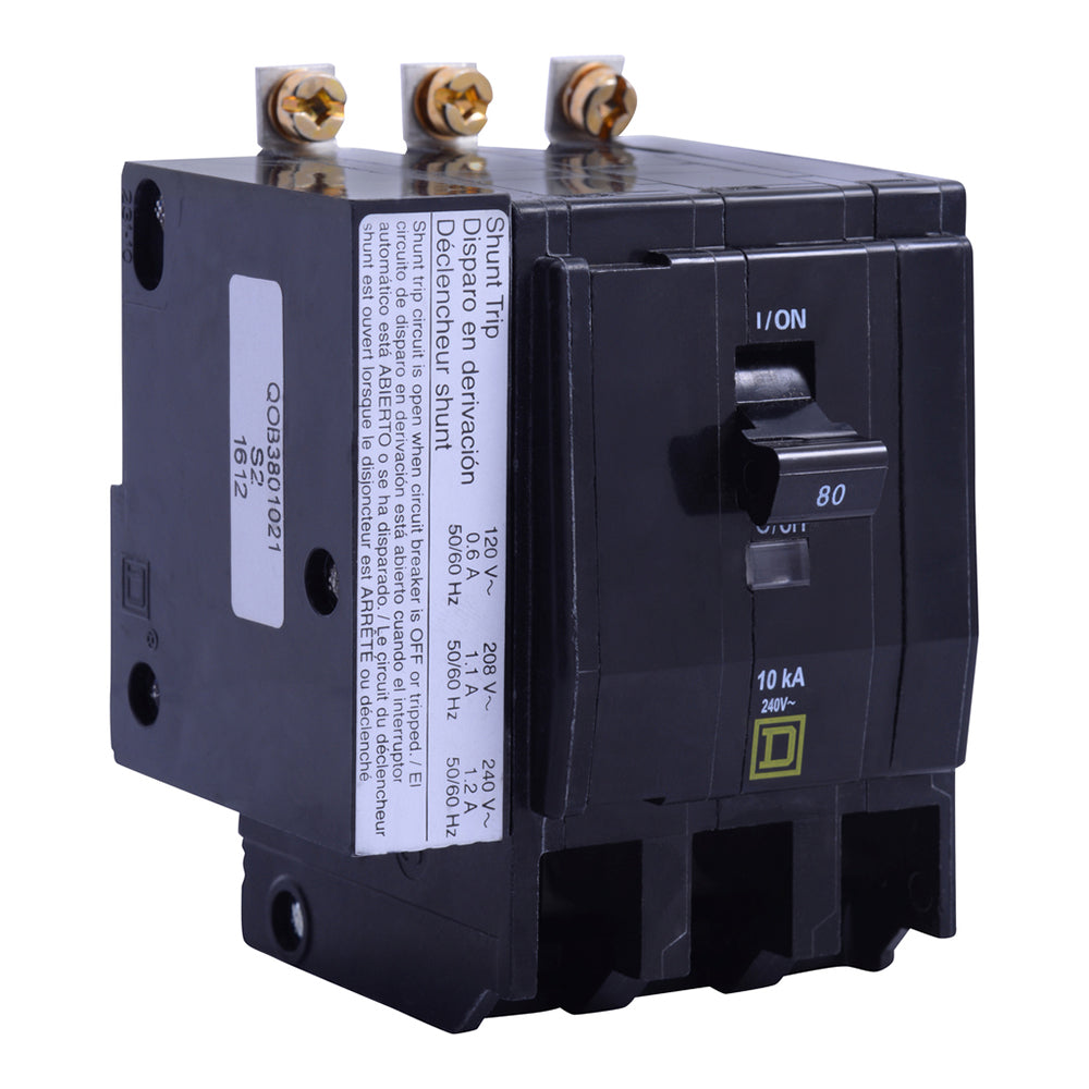 Square D QOB3801021 Circuit Breaker | 240V 80A 3P 10kA@240V Bolt-on QOB Series