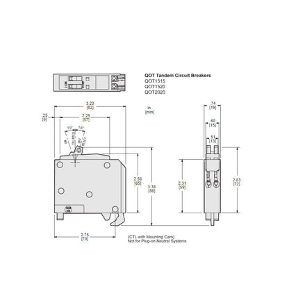 Square D QOT1520 Circuit Breaker | 120/240V 20A 2P 10kA@120V Plug-In QO Series