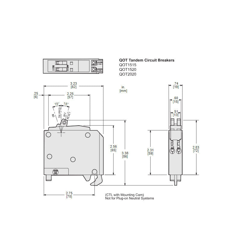 Square D QOT2020 Circuit Breaker | 120/240V 20A 2P 10kA@120V Plug-In QO Series