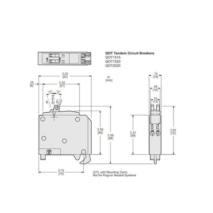 Square D QOT2020 Circuit Breaker | 120/240V 20A 2P 10kA@120V Plug-In QO Series