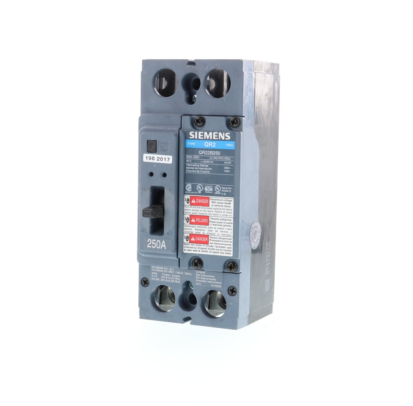 Siemens QR22B250 Circuit Breaker | 240V 250A 2P 10kA@240V Bolt-On QR Series