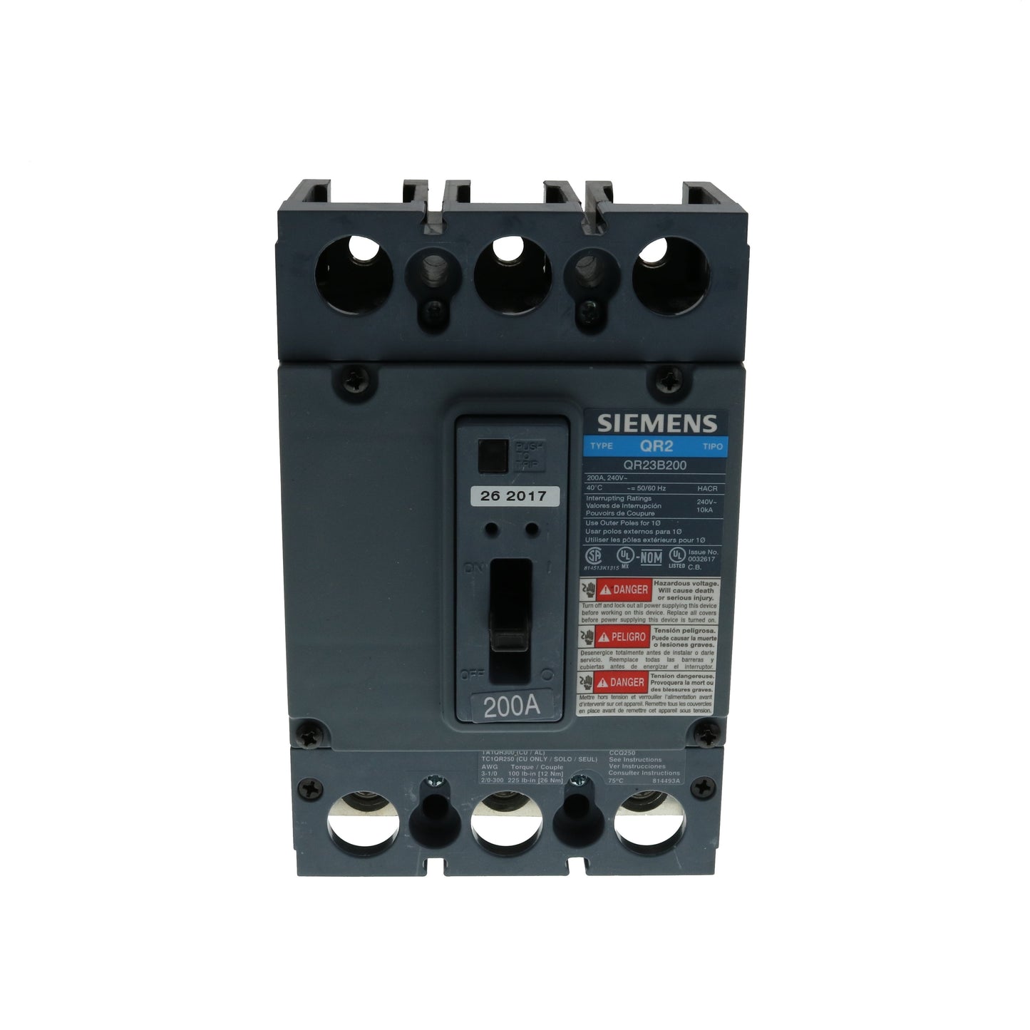 Siemens QR23B200 Circuit Breaker | 240V 200A 3P 10kA@240V Bolt-On QR Series
