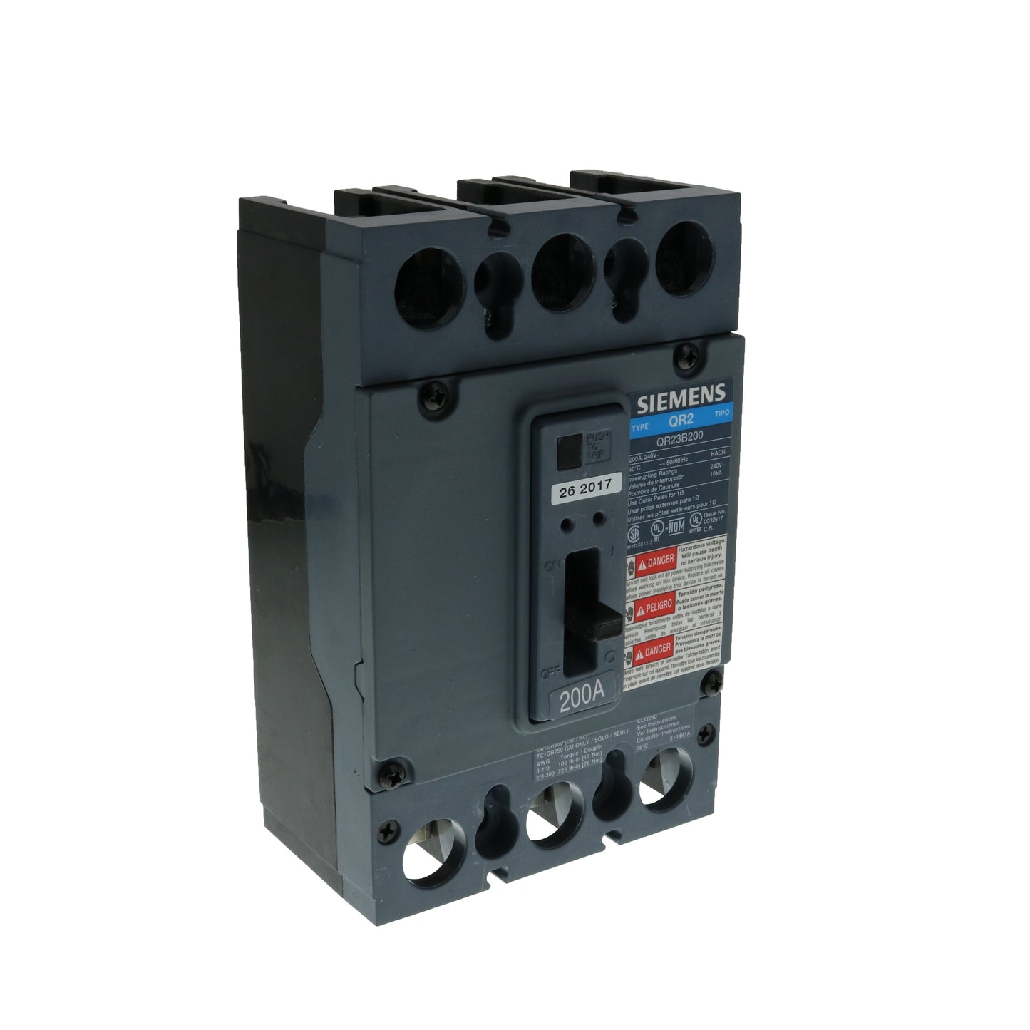 Siemens QR23B200 Circuit Breaker | 240V 200A 3P 10kA@240V Bolt-On QR Series