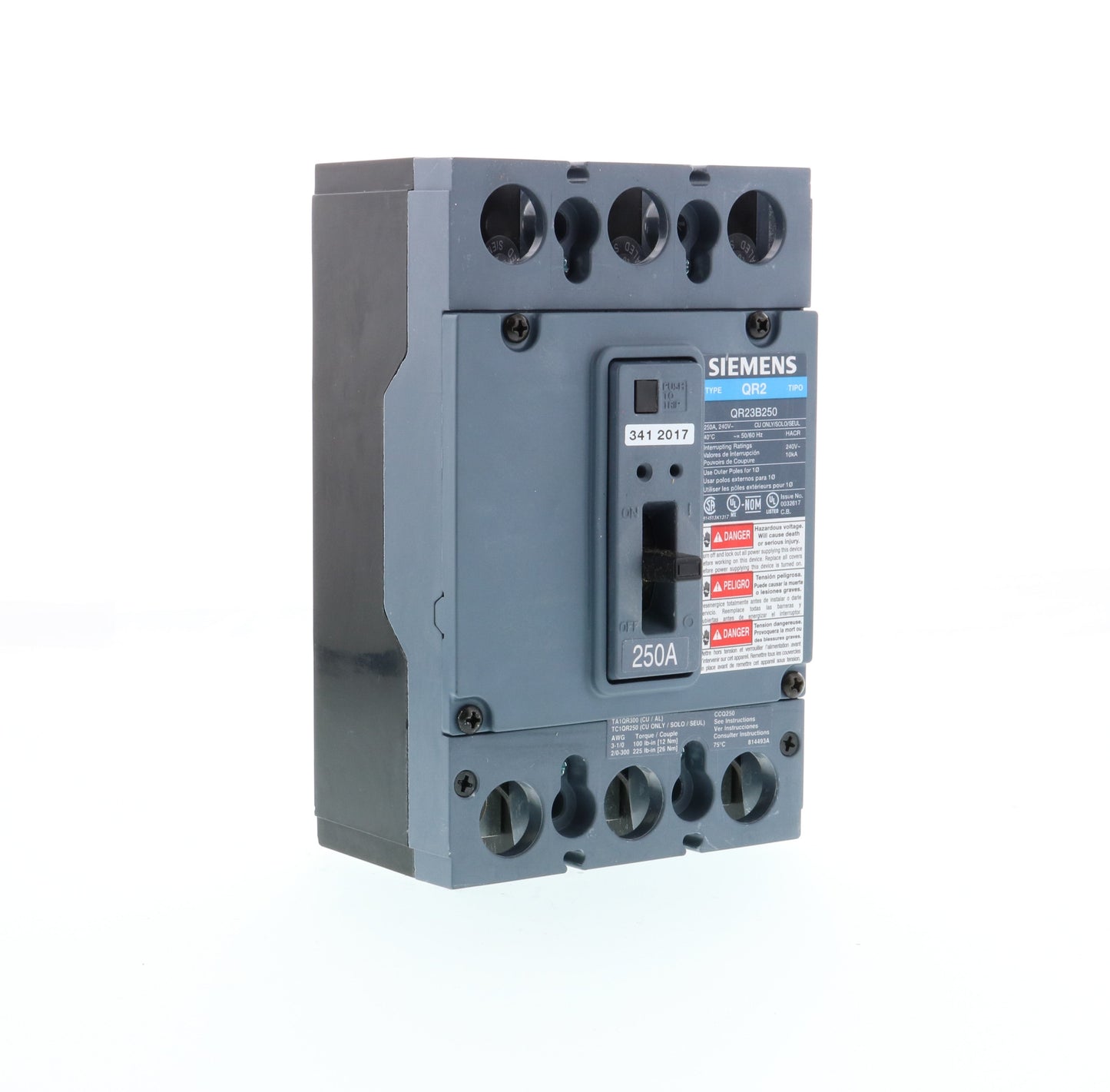 Siemens QR23B250 Molded Case Circuit Breaker | 240V 250A 3P 10kA@240V Bolt-On QR Series