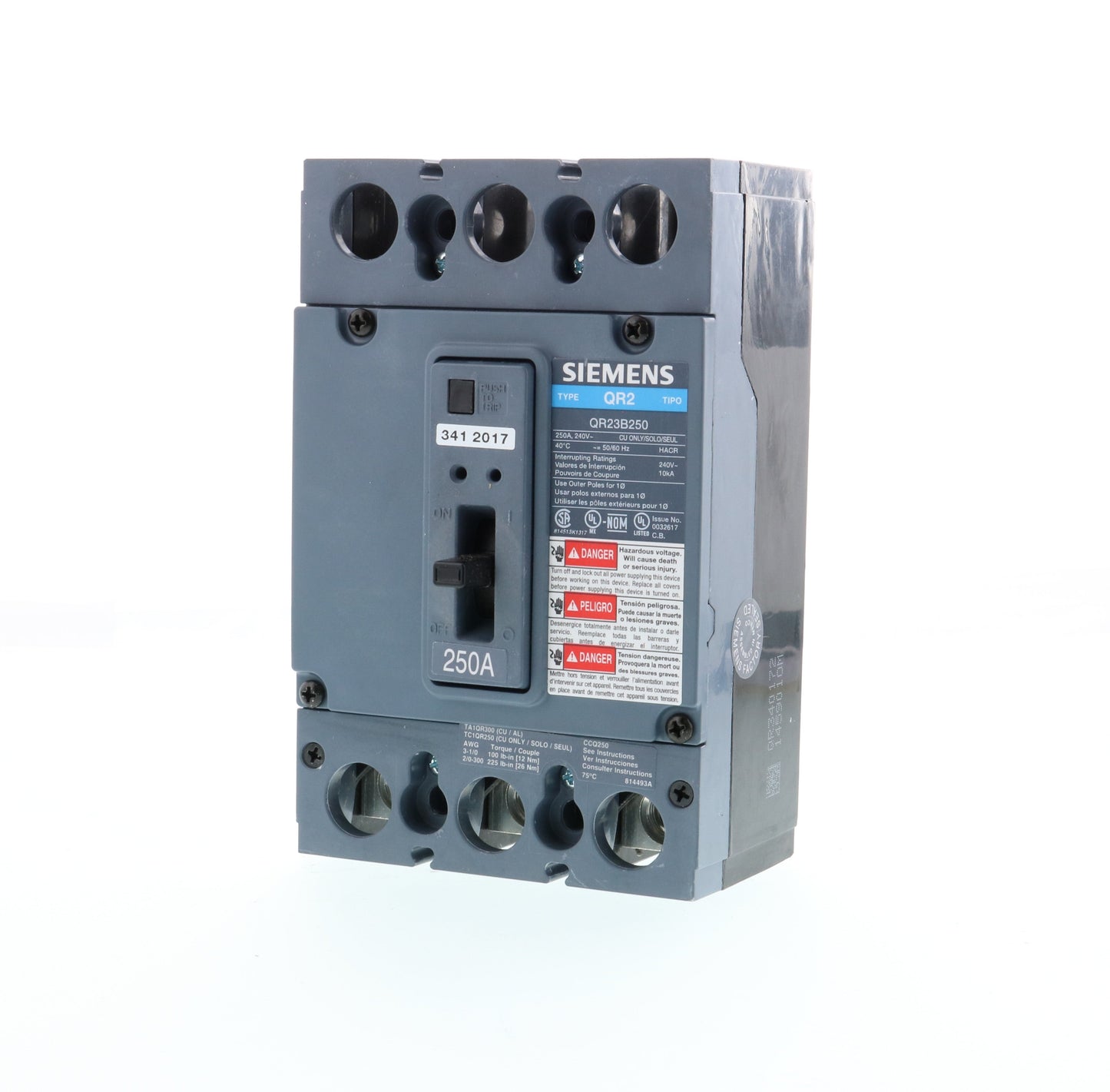 Siemens QR23B250 Molded Case Circuit Breaker | 240V 250A 3P 10kA@240V Bolt-On QR Series