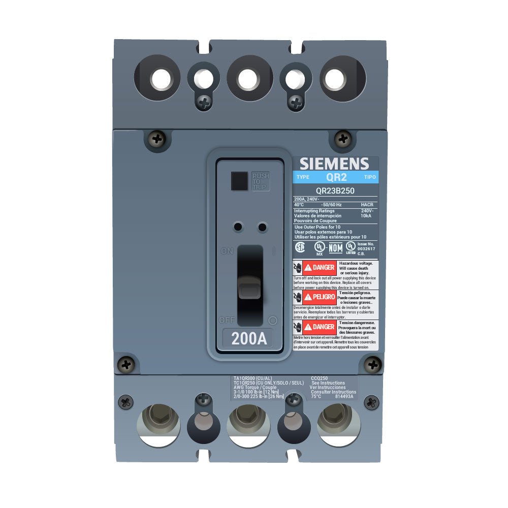 Siemens QR23B250 Molded Case Circuit Breaker | 240V 250A 3P 10kA@240V Bolt-On QR Series