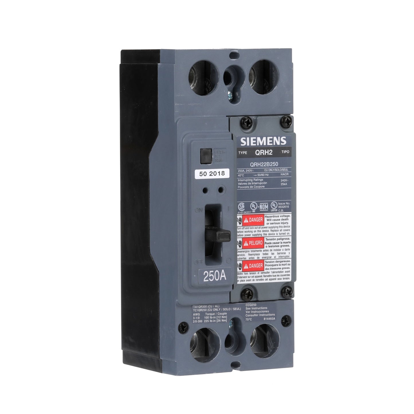 Siemens QRH22B250L Circuit Breaker | 240V 250A 2P 25kA@240V Feed-Thru QR Series