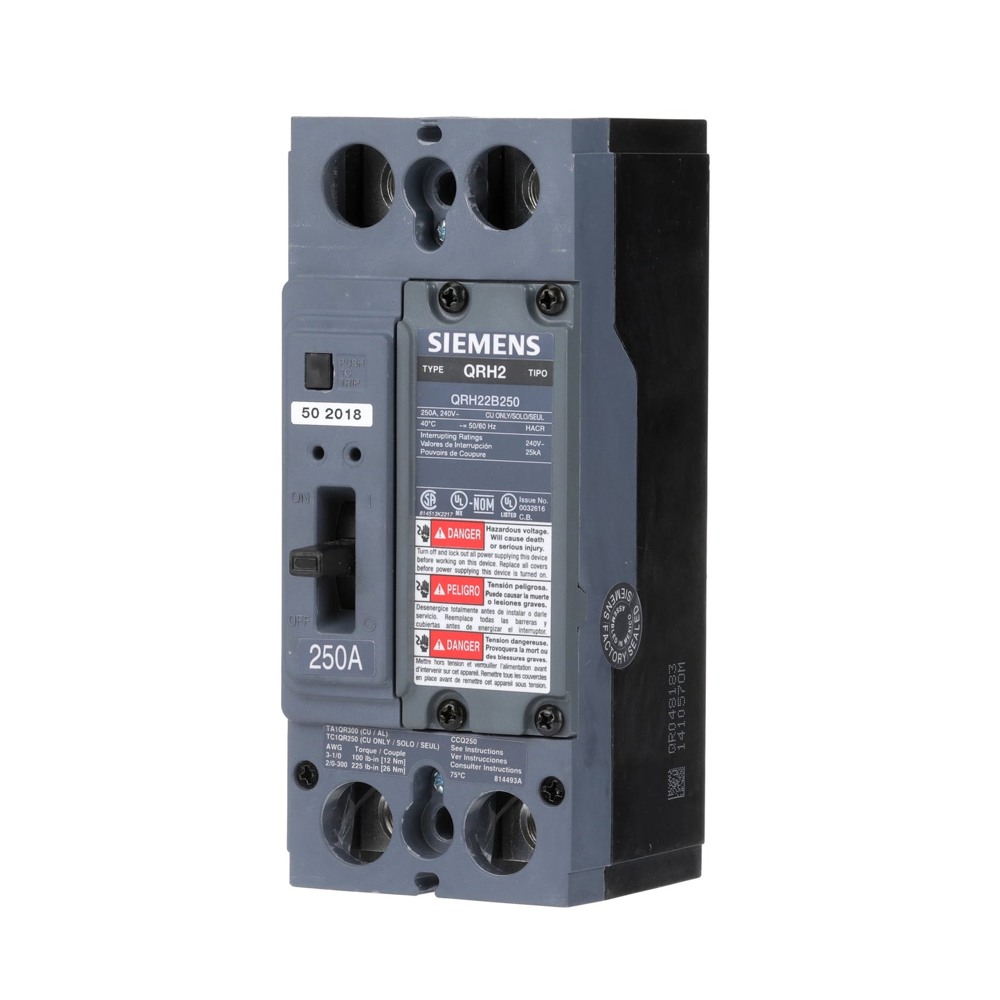 Siemens QRH22B250L Circuit Breaker | 240V 250A 2P 25kA@240V Feed-Thru QR Series