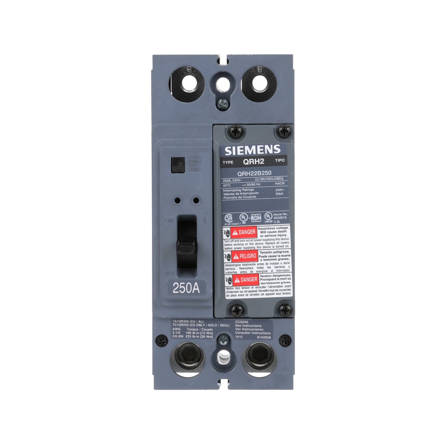 Siemens QRH22B250 Circuit Breaker | 240V 250A 2P 25kA@240V Bolt-On QR Series