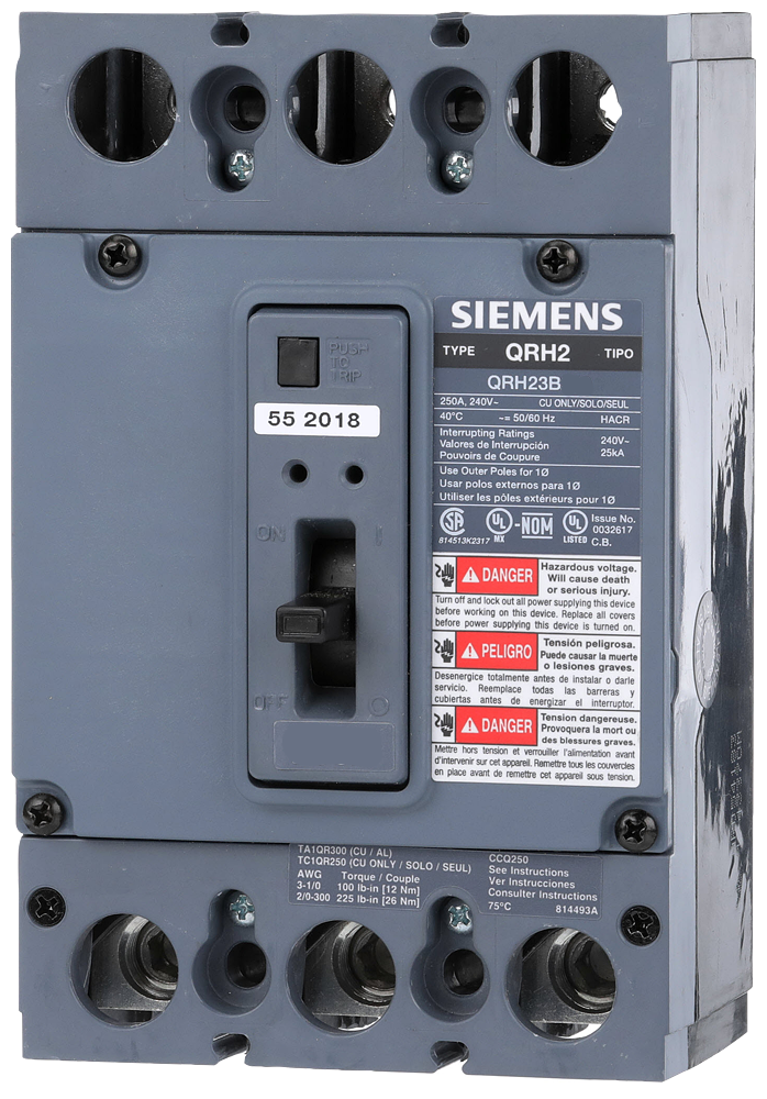 Siemens QRH23B100L Circuit Breaker | 240V 100A 3P 25kA@240V Feed-Thru QR Series