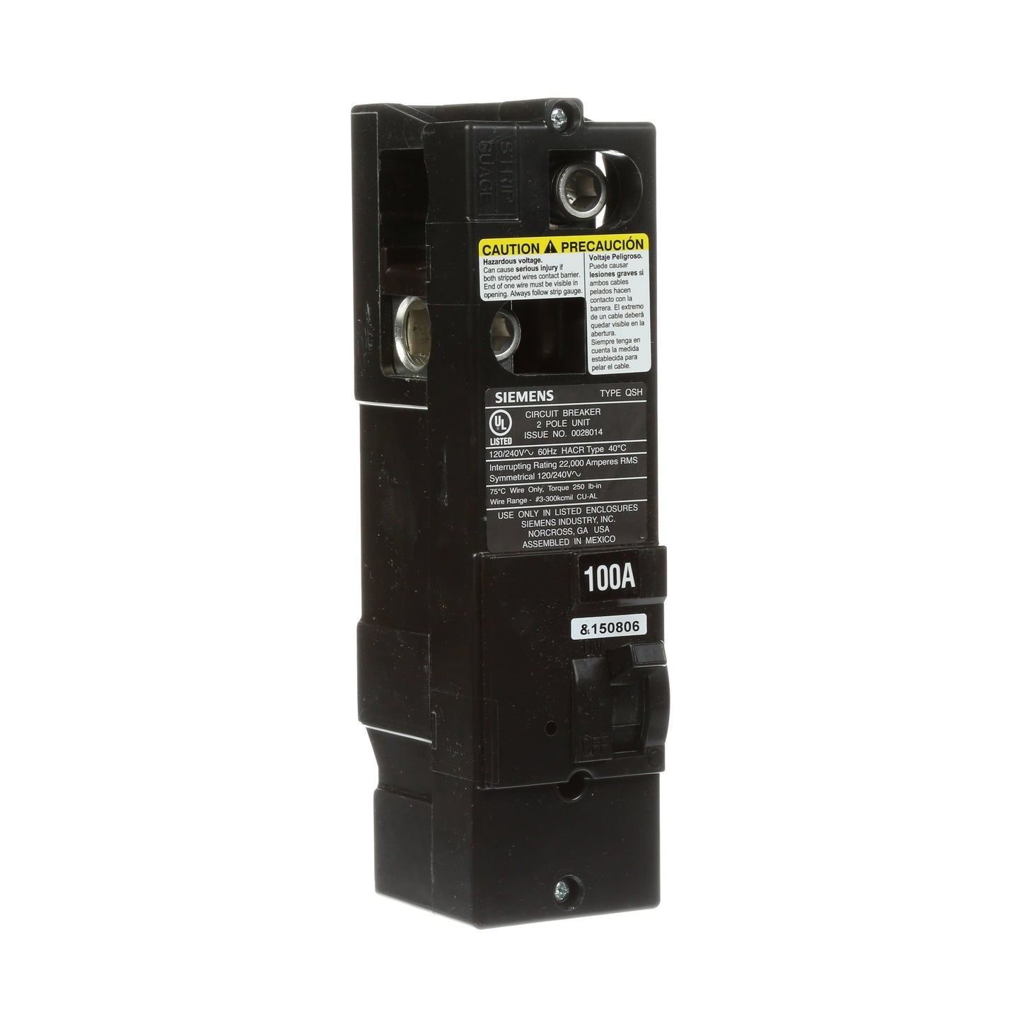 Siemens QS2100H Circuit Breaker | 240V 100A 2P 22kA@240V Plug-In Power Mod