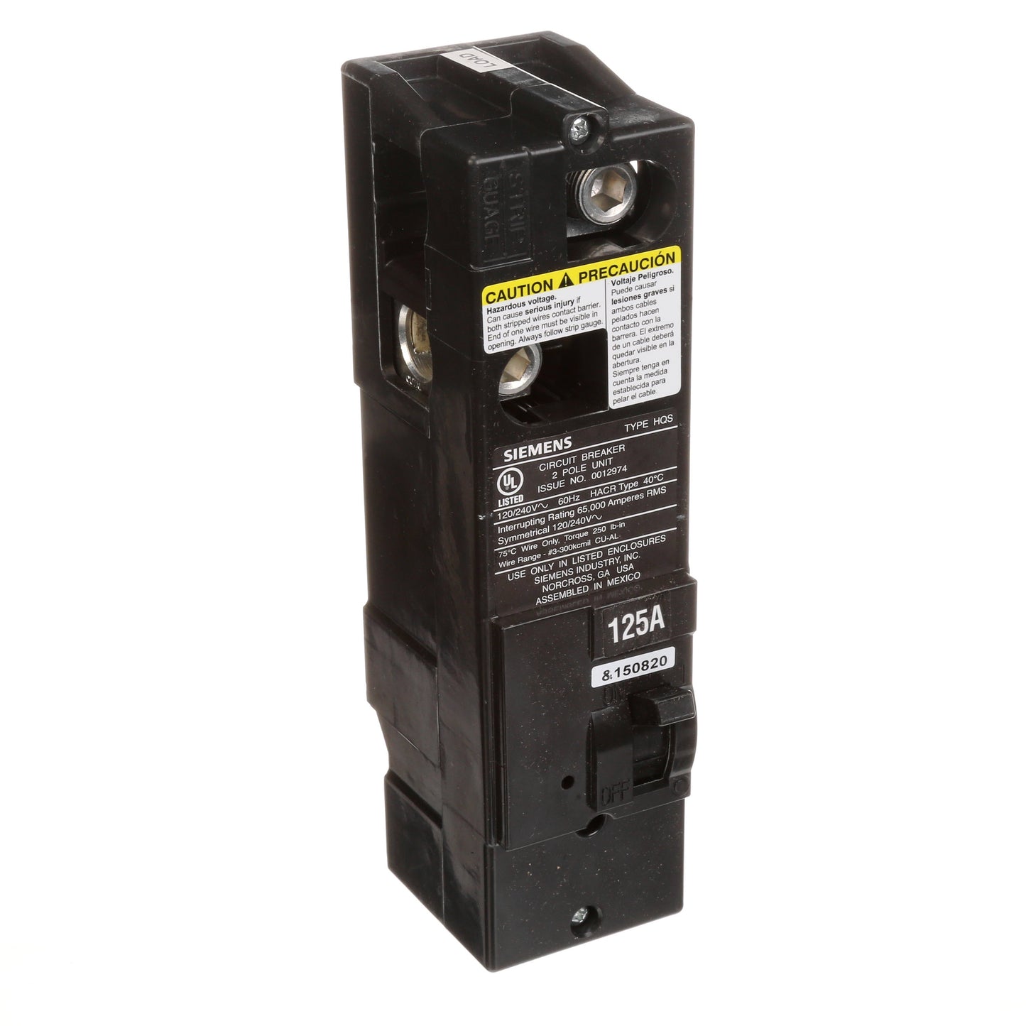 Siemens QS2125HH Circuit Breaker | 240V 125A 2P 65kA@240V Plug-In Power Mod