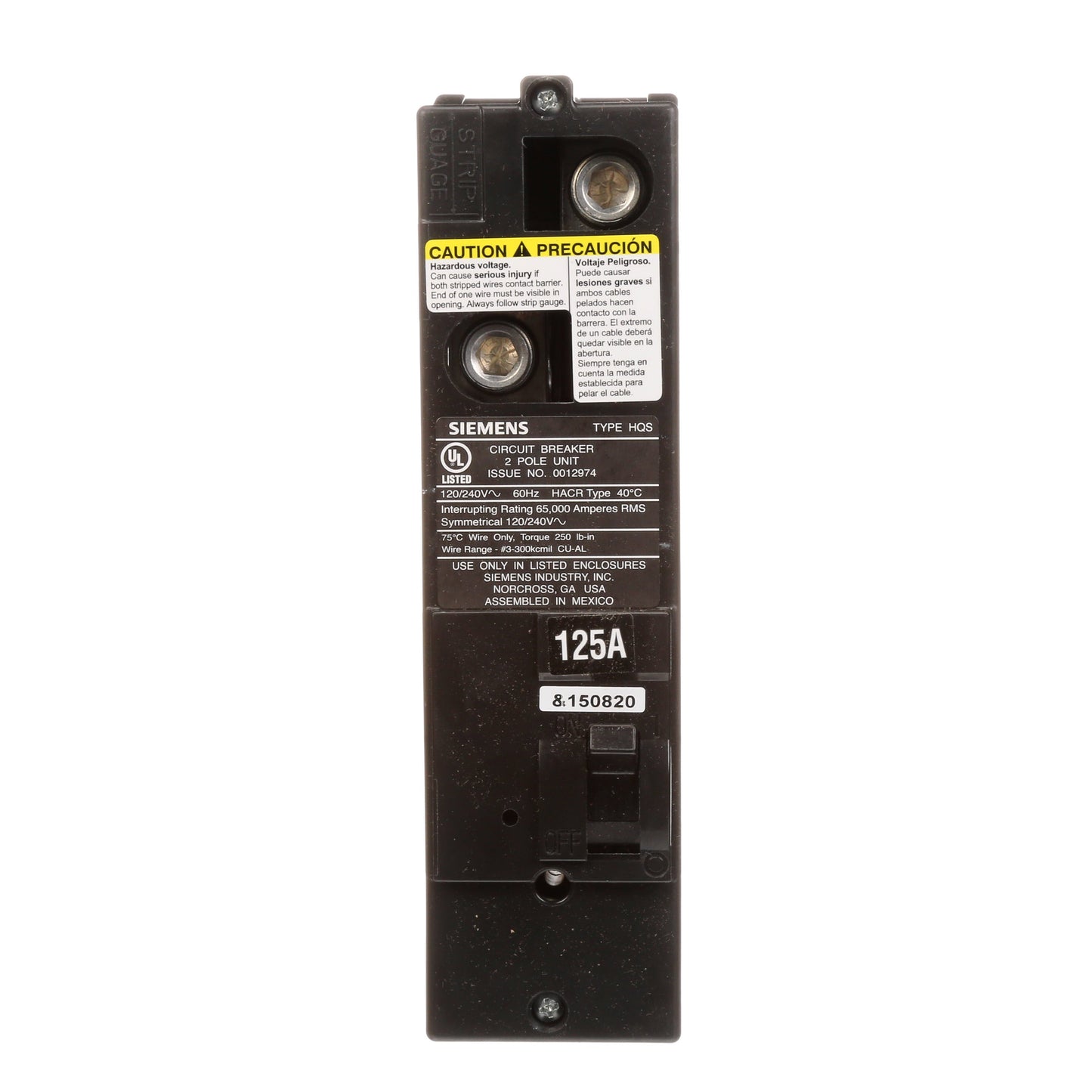 Siemens QS2125HH Circuit Breaker | 240V 125A 2P 65kA@240V Plug-In Power Mod